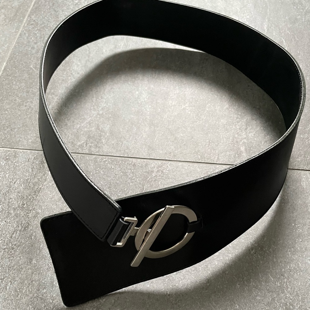 Mexx Black Leather Belt with Silver Circular Accent
